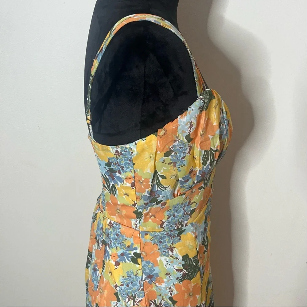Abercrombie & Fitch Women’s Yellow Floral Sleeveless Ruched Midi Dress Sz S - Picture 5 of 13